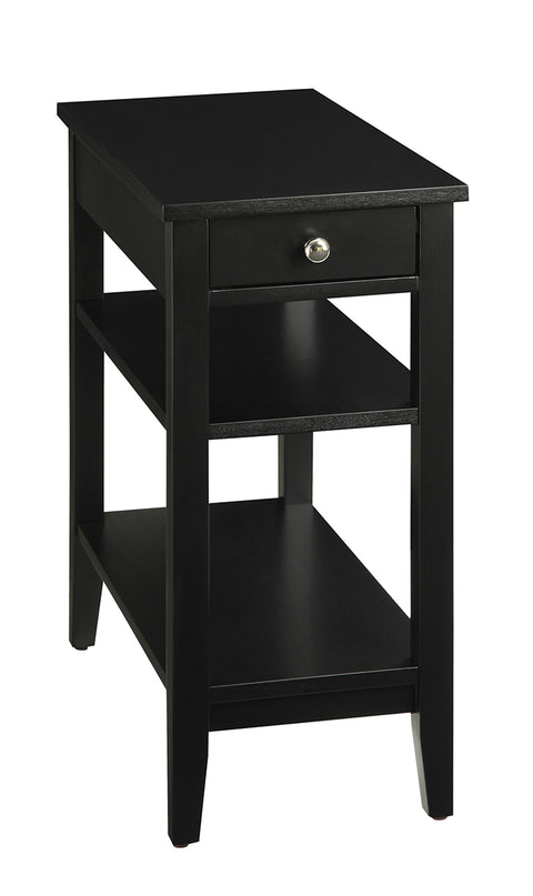 Convenience Concepts American Heritage Chairside End Table with Drawer 23.5" - Classic Living Room Table with Storage Shelf, Bedroom Nightstand, Black