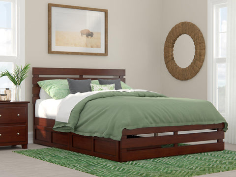 AFI Oxford Queen Bed with Footboard and USB Turbo Charger with 2 Extra Long Drawers in Walnut