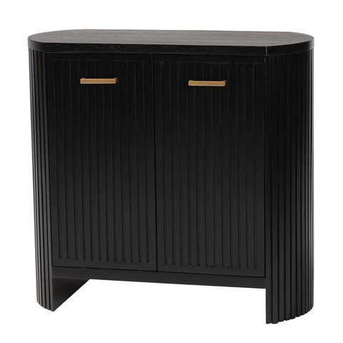 Bali & pari Keshet Fluted Wood Storage Cabinet - 2-Door Accent Cabinet with Vertical Slat Panels and Metal Door Pulls for Living Room or Entryway