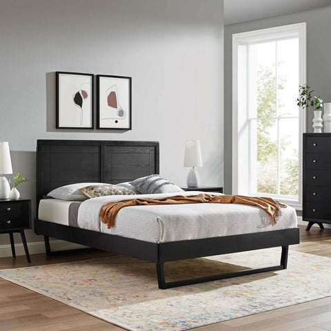 Modway MOD-6625-BLK Marlee Full Wood Platform Bed with Angular Frame, Black