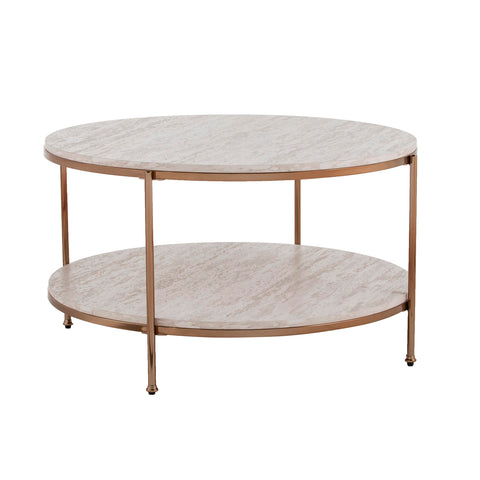 SEI Furniture Southern Enterprises Silas Round Faux Stone Cocktail Coffee Table, gold, 33.25 in x 33.25 in x 18.5 in