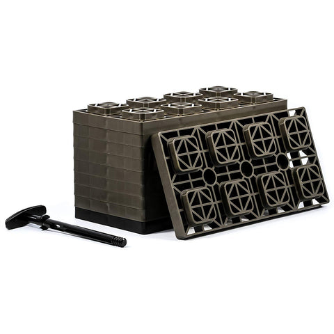 Camco Fasten 4x2 Leveling Block for Dual Tires, Interlocking Design Allows Stacking to Desired Height, Includes Secure T-Handle Carrying System, Brown (Pack of 10) - 44525