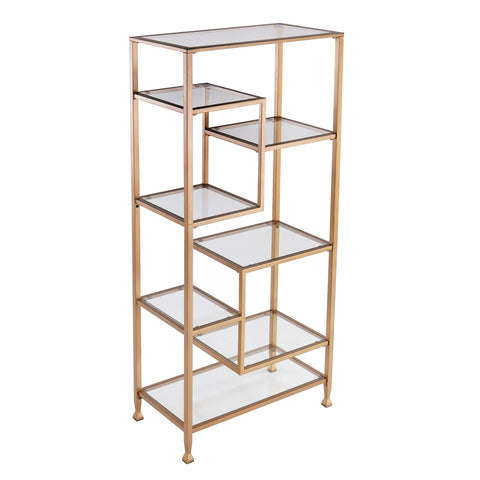 SEI Furniture Jaymes Metal/Glass Asymmetrical Étagère/Bookcase, Gold