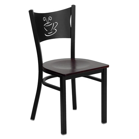 Flash Furniture G6099COFMAHW Black Coffee-Back Metal Restaurant Chair, Mahogany Wood