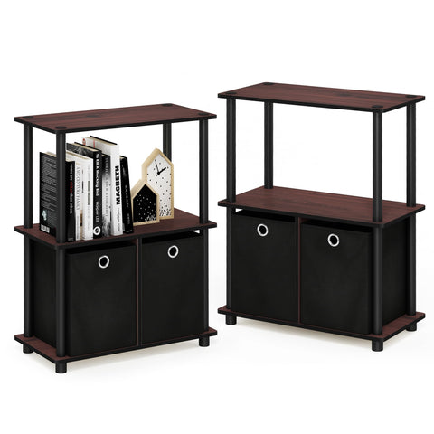 Furinno TURN-N-TUBE Storage Shelves Set of 2, 3-Tier Toolless Book Shelf with Storage Bins, Display Shelf, for Organization and Storage, Living Room, Garage, Home Office, Dark Cherry