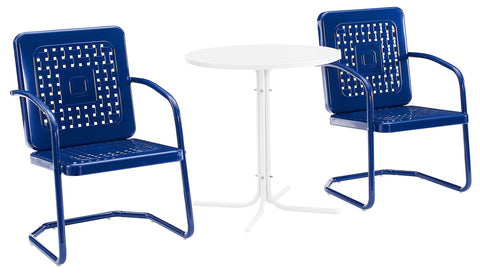 Bates 3Pc Retro Outdoor Bistro Set Navy Gloss/White Satin - Bistro Table & 2 Armchairs
