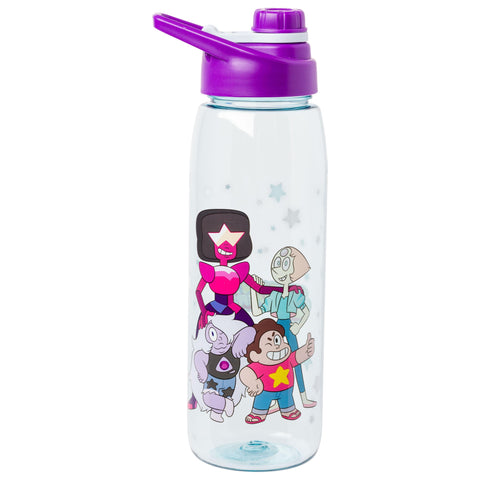 Silver Buffalo Steven Universe Featuring Garnet, Pearl, and Amethyst Water Bottle with Screw-On Lid, 28 Ounces