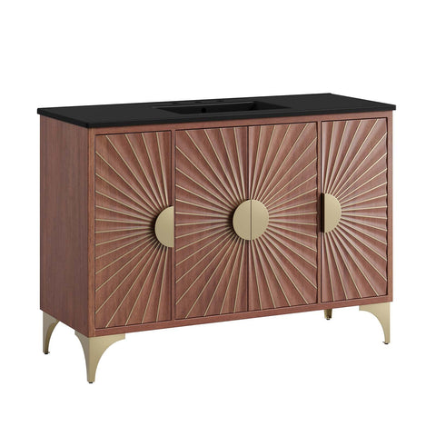 Modway Daylight Bathroom Vanity Cabinet with Ceramic Basin, 48" Single Sink, Black Walnut