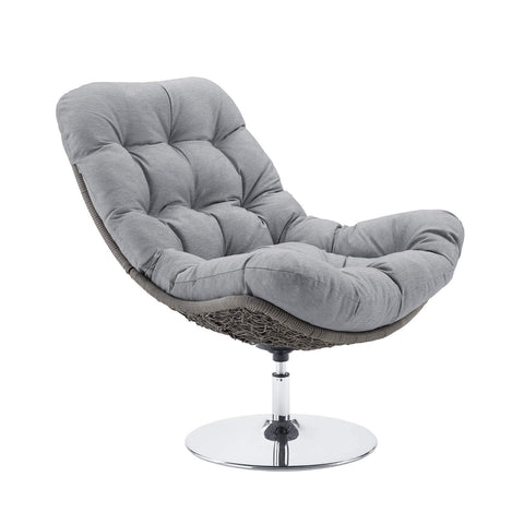 Modway Brighton Outdoor Patio Wicker Rattan Swivel Lounge Chair in Light Gray Gray