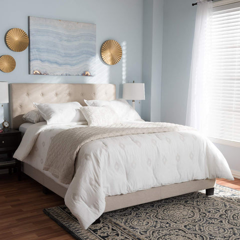 Baxton Studio Cassandra Tufted King Low Profile Bed in Light Beige
