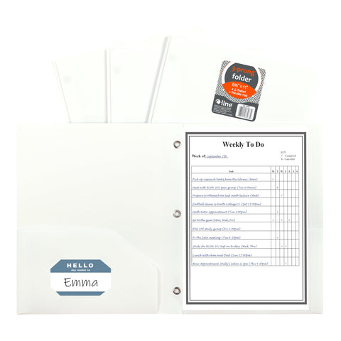 C-Line Two-Pocket Heavyweight Poly Portfolio with Prongs, For Letter Size Papers, Includes Business Card Slot, 1 Case of 25 Portfolios, White (33967-25)