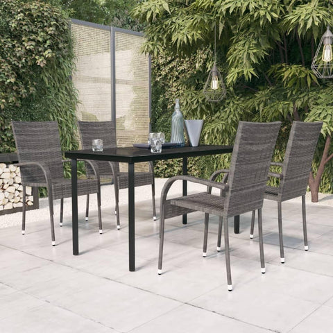 vidaXL 5 Piece Patio Dining Set â€“ Outdoor Furniture Set with Table and Chairs â€“ Made with PE Rattan, Powder-Coated Steel & Glass â€“ Brown and Black.