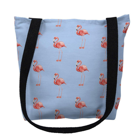 Betsy Drake TY084BM 16 x 16 in. Flamingo Tiled Light Blue Background Tote Bag - Medium
