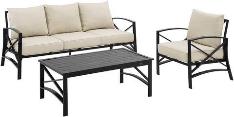 Kaplan 3Pc Outdoor Sofa Patio Furniture Set Oatmeal/Oil Rubbed Bronze - Sofa, Arm Chair, & Coffee Table