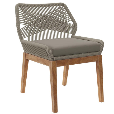 Modway Wellspring Outdoor Patio Teak and Woven Rope Dining Chair in Light Gray Greige