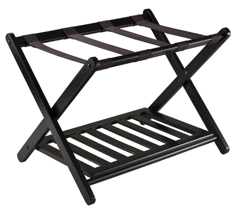 Winsome Reese Luggage Rack with Storage Shelf, for Guest Room, Bedroom, Foldable, No Assembly, Espresso