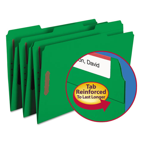 Smead Fastener File Folder, 2 Fasteners, Reinforced 1/3-Cut Tab, Legal Size, Green, 50 per Box (17140) (Pack of 1)