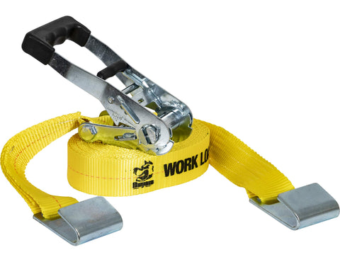 Buyers Products 5483005 Commercial Heavy Duty Grade Ratchet Strap with So ft Rubber Grip, 30 Feet, Flat Hooks, Secure Cargo for Flat Beds