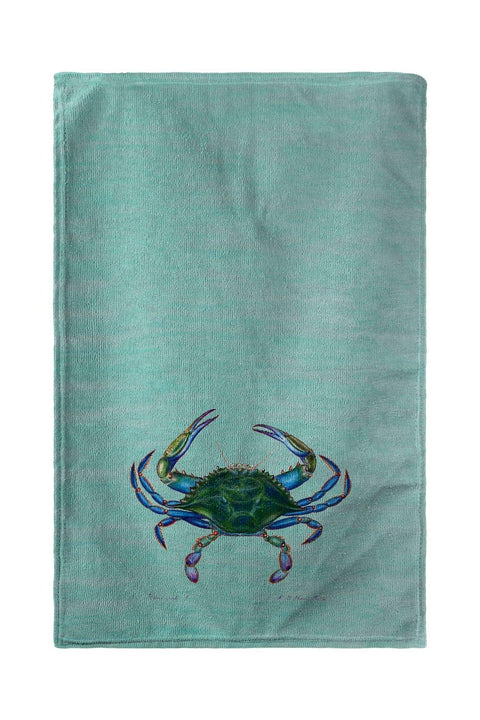 Betsy Drake Male Blue Crab on Teal Kitchen Towel