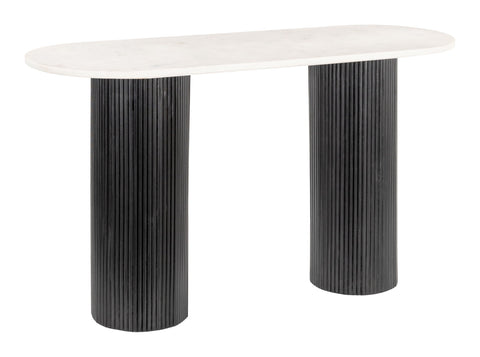 Izola Console Table White & Black, Black Console Table, Modern Style, Natural Marble Oval Shape Tabletop, MDF, Indoor Living, 51.2" W x 18.1" D x 29.9" H