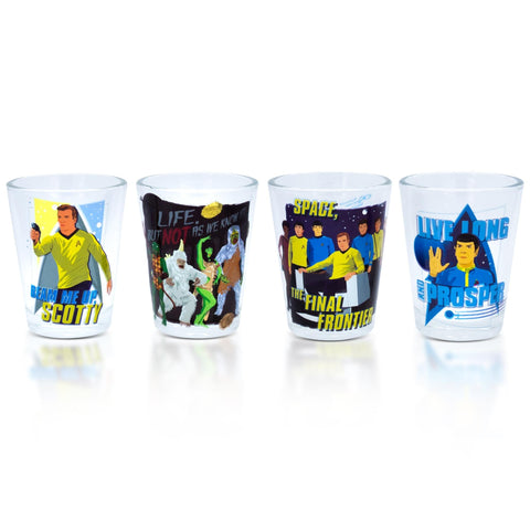 Toynk Star Trek: The Original Series 2-Ounce Mini Whiskey Shot Glass Cups, Set of 4 | Home Barware Drinkware
