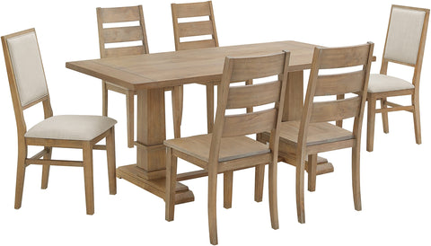 Joanna 7-Piece Dining Table Set For 6 Rustic Brown /Creme - Table, 4 Ladder-Back Chairs, & 2 Upholstered Back Chairs