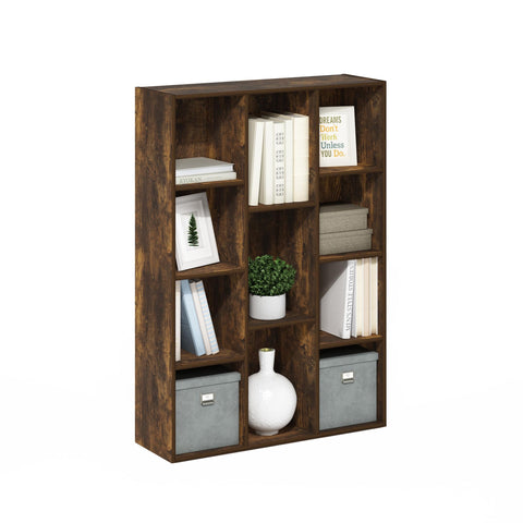 Furinno LUDER Book Shelf, 11-Cube Bookshelf, Reversible Bookcase, 9.4 x 29.1 x 41.7, Easy Assembly, for Living Room, Bedroom, Home Office, Amber Pine