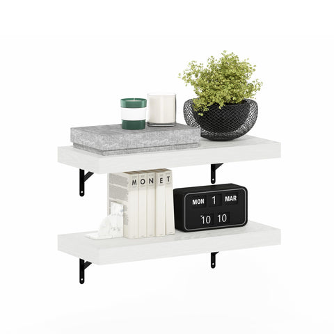 Furinno Tanna Floating Shelves for Wall Set of 2, 22-Inch Wall Shelf, Triple Thick Floating Mounted Shelf, for Bathroom, Home Office, Living Room, White Texture
