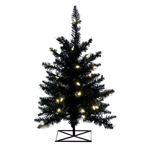 Vickerman 3' Black Fir Artificial Christmas Tree, Warm White Dura-lit LED Lights, Seasonal Indoor Home Decor
