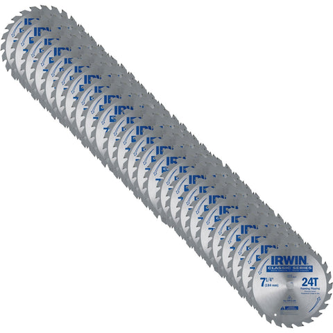 IRWIN 25130 7-1/4-Inch 24-Tooth Classic Series Circular Saw Blades, 25-Pack
