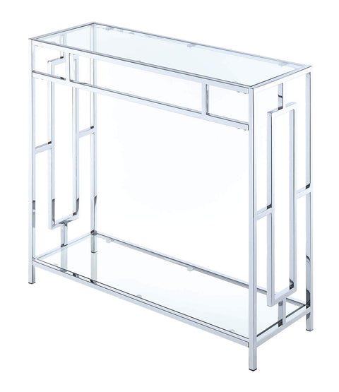 Convenience Concepts Town Square Chrome Glass Hall Table 31.5" - Modern Sofa Table with Storage Shelf, Entryway Table for Living Room, Bedroom, Bathroom, Glass/Chrome