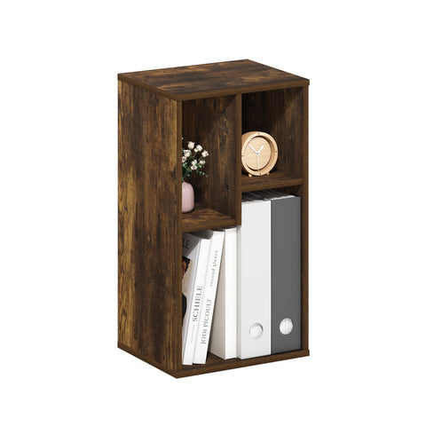 Furinno DALY Book Shelf, 3-Cube Bookshelf, Cube Storage Organizer Bookcase with Irregular Compartments, 9.4 x 11.7 x 21.3, for Living Room, Bedroom, Home Office, Amber Pine