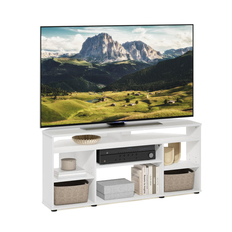 Furinno Jensen TV Stand, 4-Tier Corner Entertainment Center with Open Shelf, TV Console for TV up to 55 Inch, Open Back, for Living Room, Bedroom, White