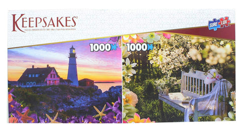 Set of 2 Keepsakes 1000 Piece Jigsaw Puzzles | Garden/Lighthouse
