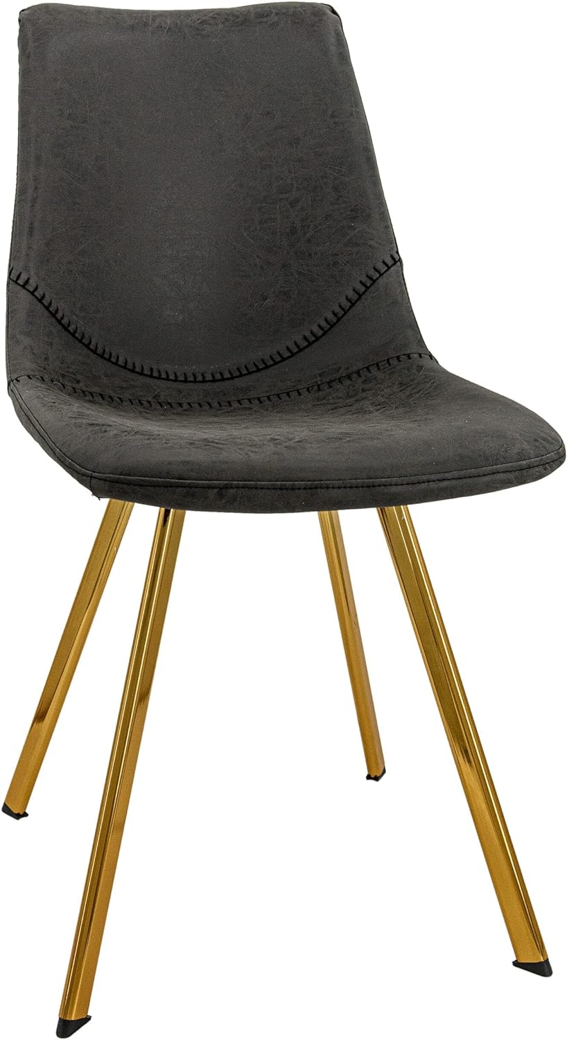 LeisureMod Markley Modern Leather Kitchen and Dining Chair with Gold Legs, Grey