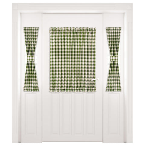 Light Filtering French Door Curtain Panel - 25" x 40"- Sidelight Window Coverings with Adjustable Tieback for Living Room, Patio & Front Doors - Machine Washable Drapes - Buffalo Check Sage
