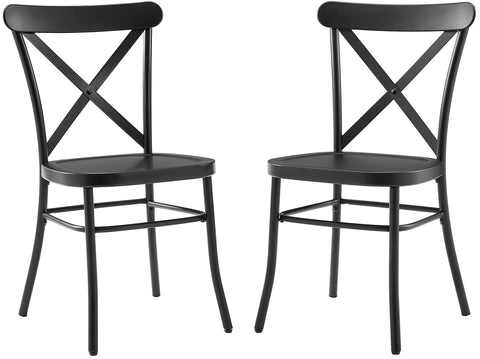 Crosley Furniture Camille Metal X Back Café Dining Chairs Set of 2, Matte Black