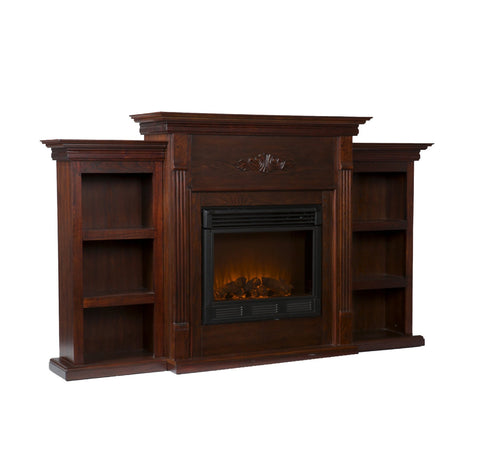 Tennyson Electric Fireplace w/ Bookcases - Ivory