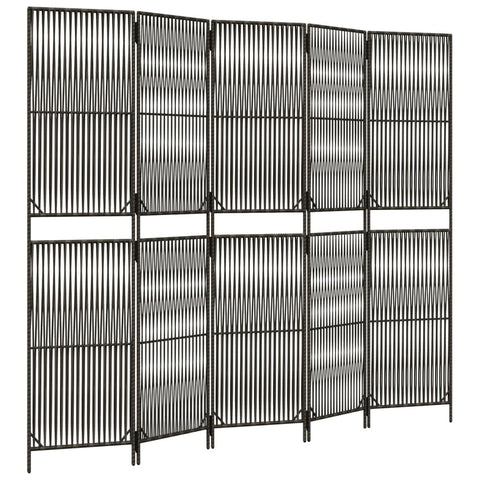 vidaXL Room Divider 5 Panels Gray Poly Rattan - Privacy Screen/Partition with Powder-Coated Steel Frame for Indoor/Outdoor Use, Foldable Design 96.5" x 78.7"