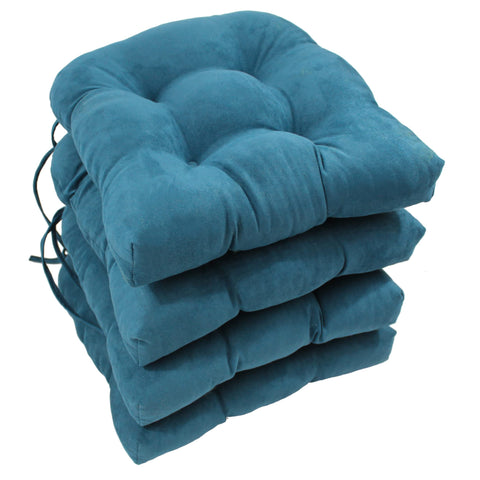 Blazing Needles 16-inch Microsuede Rounded Back Chair Cushion, 16" x 16", Teal 4 Count