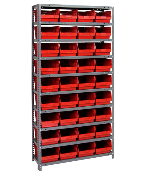 Quantum Storage Systems 1275-207RD Store More Steel Shelving Unit with 6" Shelf Bins, 12" D x 36" W x 75" H, Red