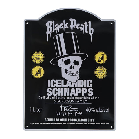 Dark Horse Deluxe Sin City Movie Tin Sign: Black Death Icelandic Schnapps