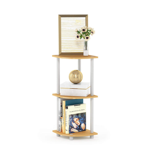 Furinno TURN-N-TUBE Corner Shelf, 3-Tier Corner Bookshelf, Display Storage Shelves with Open Shelves, for Organization and Storage, Living Room, Home Office, Garage, Beech