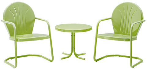 Crosley Furniture Griffith 3-Piece Outdoor Chair and Side Table Set, Retro Metal Bistro Patio Sets for Porch, Key Lime