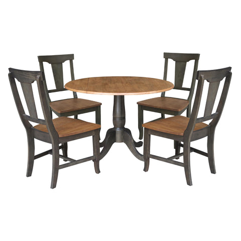 IC INTERNATIONAL CONCEPTS Wood 42 in. Drop Leaf Dining Table with 4 Chairs in Hickory/Washed Coal