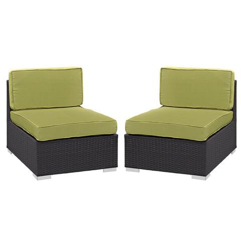Lexmod Convene Armless Chair Outdoor Patio (Set of 2), Espresso Peridot