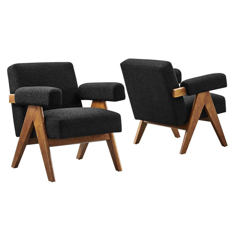 Modway EEI-6703-BLK Lyra Boucle Fabric Armchair - Set of 2, Black