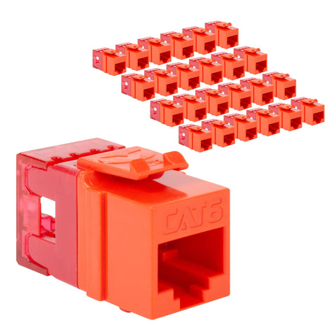 ICC CAT6 Keystone Jack with Slim Profile 180 Degree Punch Down, RJ45 UL Listed PoE++ TAA Compliant for Wall Plate or Patch Panel, Works with JackEasy Termination Tool, Orange 25 Pack