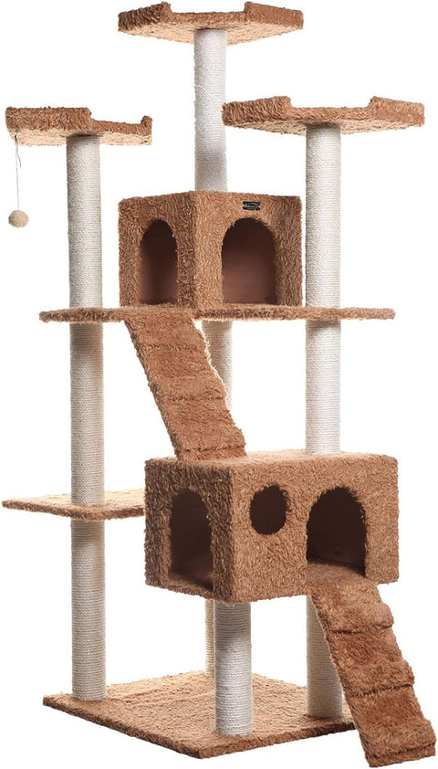 Armarkat Large 74&#34; Cat Tree, Real Wood Cat House for Family with Couple Cats, Brown (A7407)