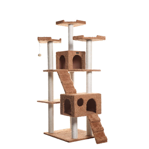 Armarkat Large 74" Cat Tree, Real Wood Cat House for Family with Couple Cats, Brown (A7407)